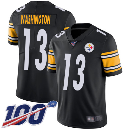 Men's Pittsburgh Steelers #13 James Washington Black Team Color Stitched NFL 100th Season Vapor Limited Jersey