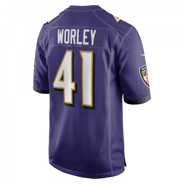 Men's Baltimore Ravens Daryl Worley Nike Purple Game Player Jersey