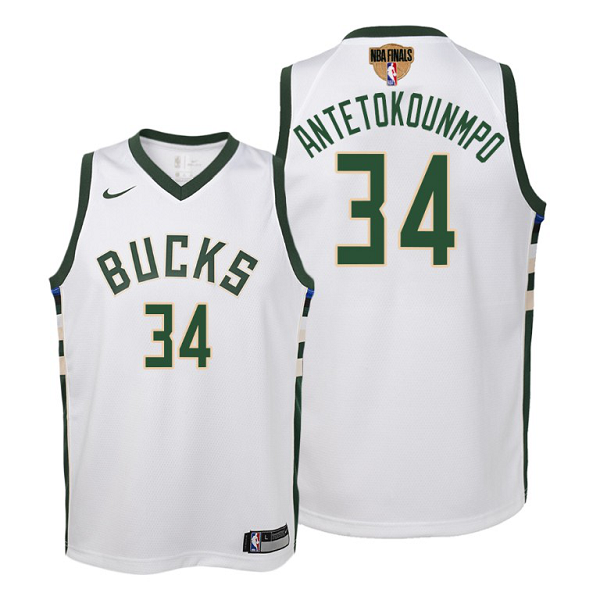 Youth Milwaukee Bucks #34 Giannis Antetokounmpo 2021 NBA Finals White Jersey