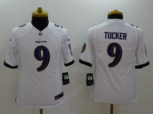 Nike Baltimore Ravens #9 Justin Tucker White Youth Stitched NFL New Limited Jersey