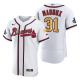 Men's Atlanta Braves #31 Greg Maddux White 2022 Gold Program 4-Time World Series Champions MLB Jersey