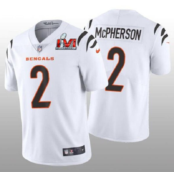 Men's Cincinnati Bengals #2 Evan McPherson 2022 White Super Bowl LVI Vapor Limited Stitched Jersey