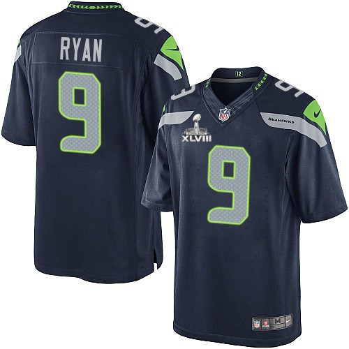 Men's Seattle Seahawks Super Bowl XLVIII #9 Jon Ryan Limited Home Steel Blue Jersey