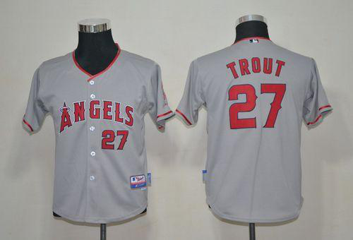 Los Angeles Angels #27 Mike Trout Grey Cool Base Stitched Youth MLB Jersey