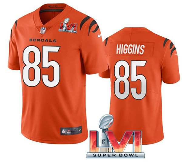 Men's Cincinnati Bengals #85 Tee Higgins Orange 2022 Super Bowl LVI Vapor Limited Stitched Jersey