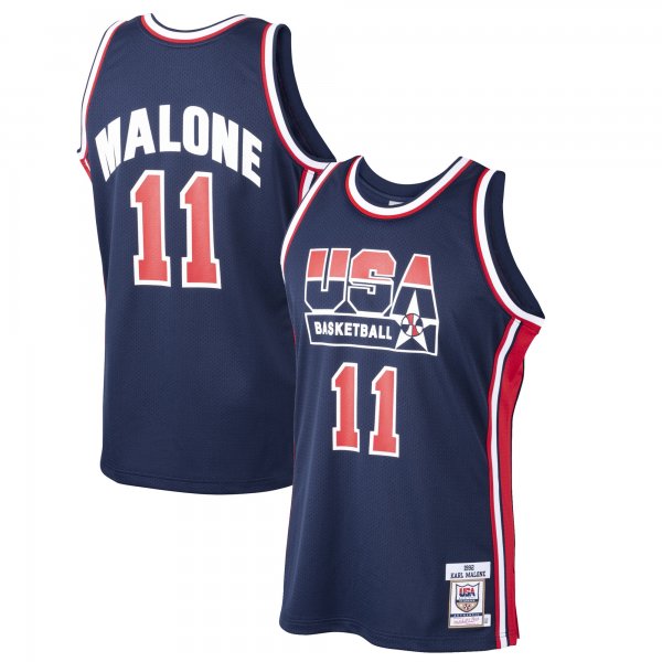 Men's USA Basketball Karl Malone Mitchell & Ness Navy 1992 Dream Team Jersey