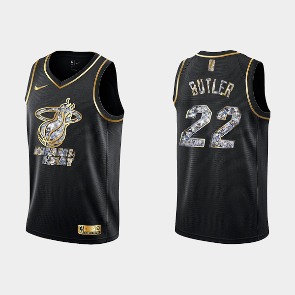 Men's Miami Heat 2022 NBA Playoffs Jimmy Butler #22 Diamond Edition Retro Logo Black Jersey