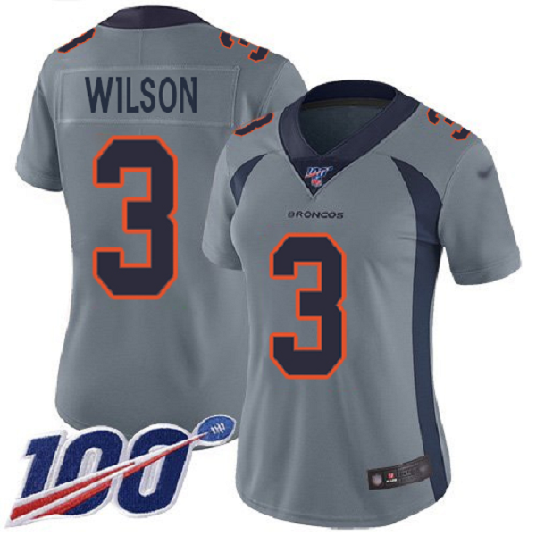 Women's Denver Broncos #3 Russell Wilson Gray 100th Vapor Untouchable Limited Stitched Jersey