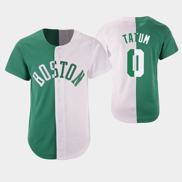 Men's Boston Celtics #0 Jayson Tatum Green White Split Mesh Button NBA Jersey