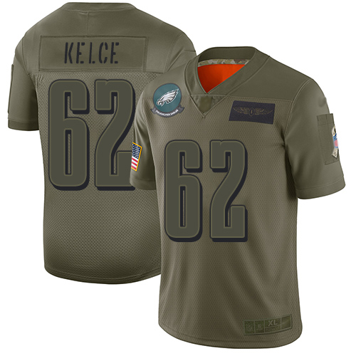 Men's Philadelphia Eagles #62 Jason Kelce Camo Stitched NFL Limited 2019 Salute To Service Jersey