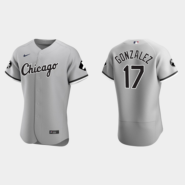 Men's #17 Luis Gonzalez Chicago White Sox MR Patch Gray Flex Base Jersey