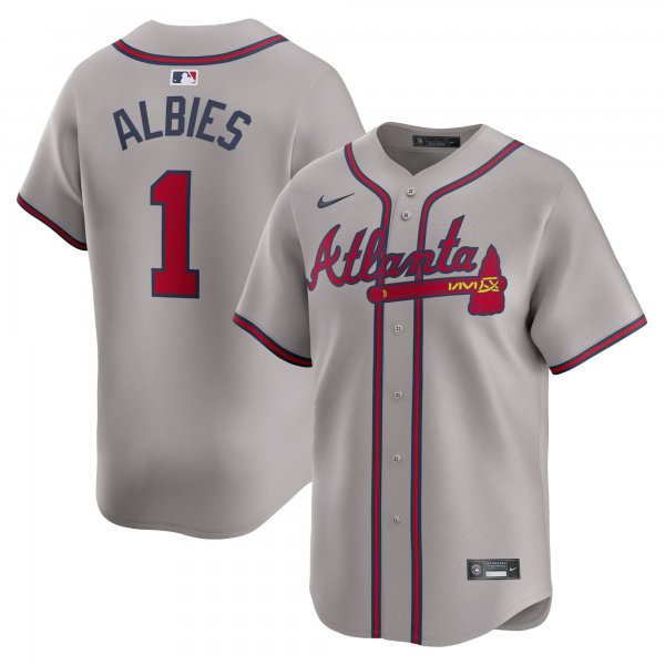 Men's Atlanta Braves #1 Ozzie Albies Nike Gray Away Limited Player Jersey