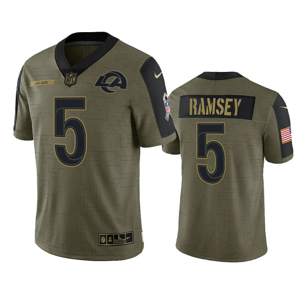 Los Angeles Rams Jalen Ramsey Olive 2021 Salute To Service Men's Limited NFL Jersey