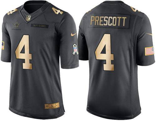 Nike Dallas Cowboys #4 Dak Prescott Black Youth Stitched NFL Limited Gold Salute to Service Jersey