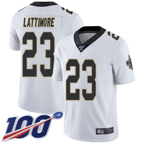 New Orleans Saints #23 Marshon Lattimore White Men's Stitched NFL 100th Season Vapor Limited Jersey