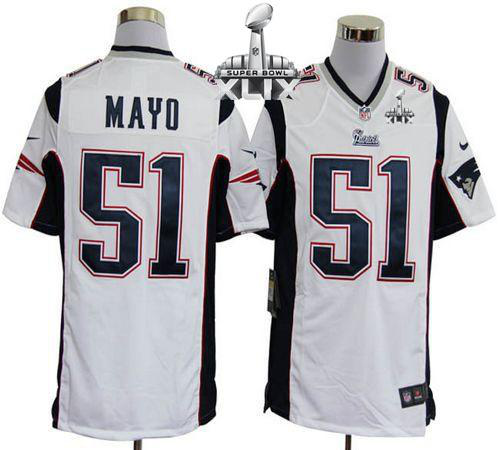 Nike New England Patriots #51 Jerod Mayo White Super Bowl XLIX Men's Stitched NFL Game Jersey