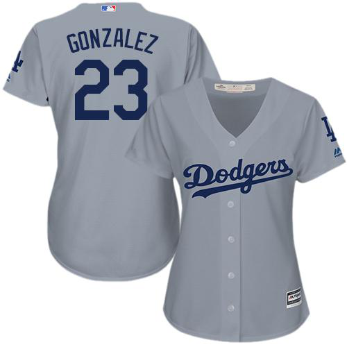 Los Angeles Dodgers #23 Adrian Gonzalez Grey Alternate Road Women's Stitched MLB Jersey