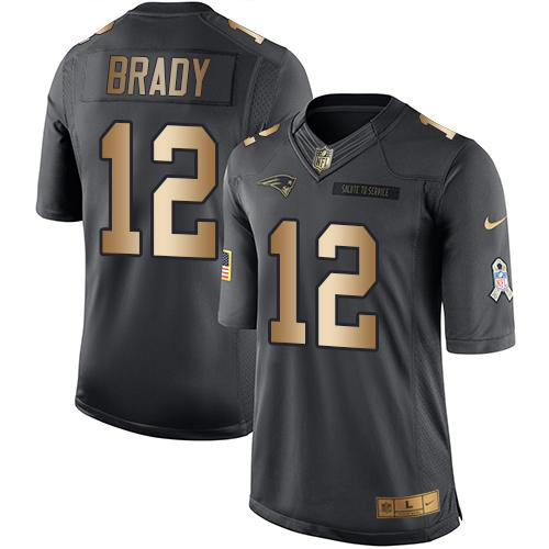 Nike New England Patriots #12 Tom Brady Black Men's Stitched NFL Limited Gold Salute To Service Jersey