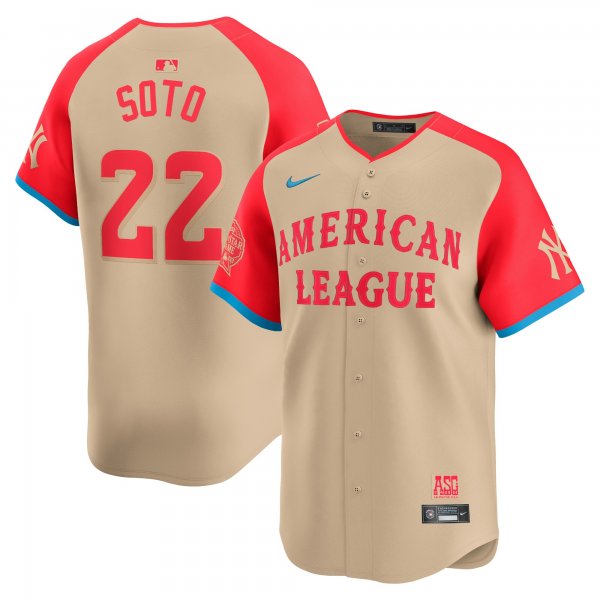 Men's American League #22 Juan Soto Nike Cream 2024 MLB All-Star Game Cool Base Jersey