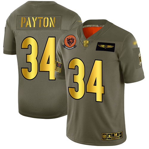 Men's Chicago Bears #34 Walter Payton Camo/Gold Stitched NFL Limited 2019 Salute To Service Jersey