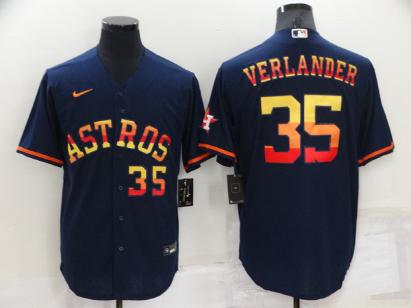 Men's Houston Astros #35 Justin Verlander Navy Blue Rainbow Stitched MLB Cool Base Nike Jersey