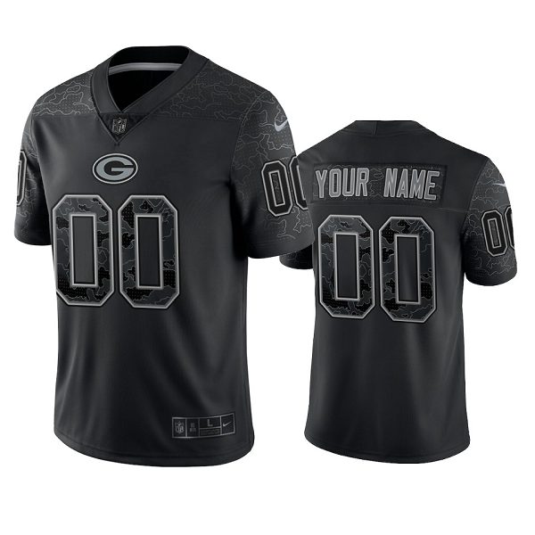 Men's NFL Green Bay Packers Custom Black Reflective Limited Jersey