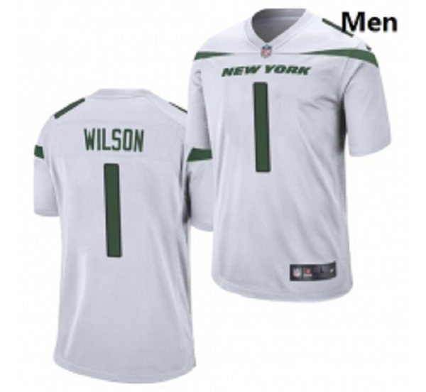 Men New York Jets #1 Zach Wilson Jersey White 2021 Game Football