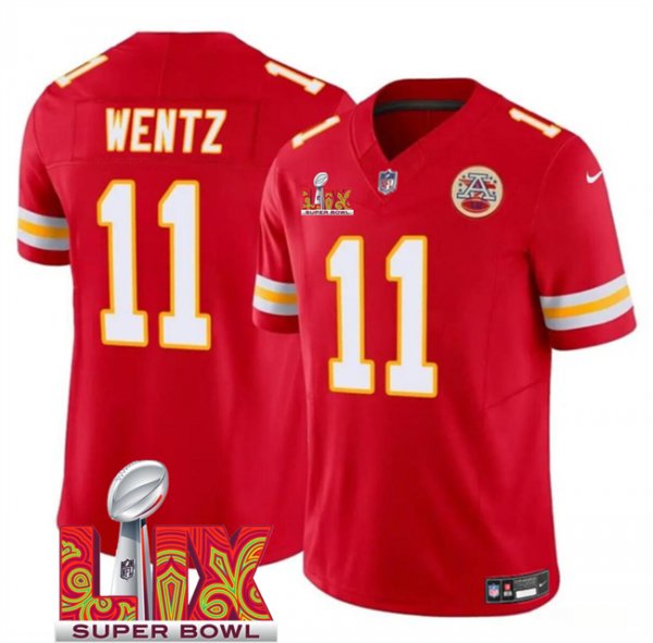 Men's Kansas City Chiefs #11 Carson Wentz Red Super Bowl LIX F.U.S.E. Vapor Limited Stitched Jersey