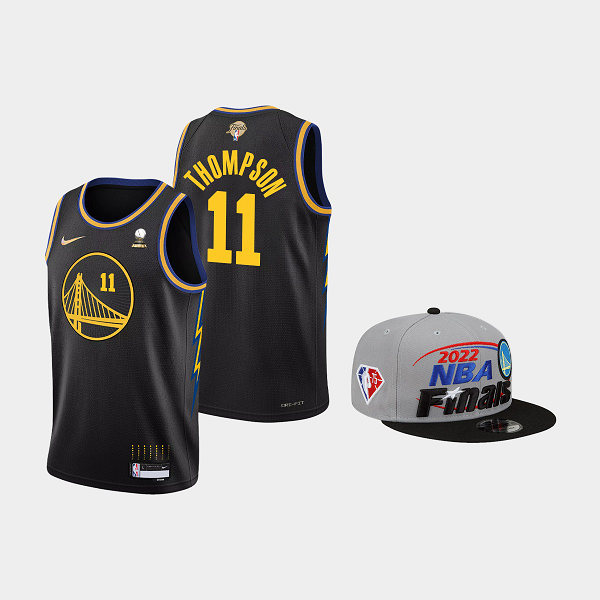 Men's Golden State Warriors Klay Thompson #11 2022 Western Conference Champions Jersey Hat City Set Black Gray