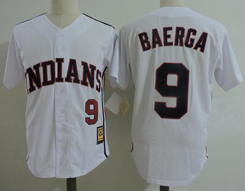 Men's Mitchell And Ness Clevel and Indians #9 Carlos Baerga White Throwback Stitched MLB Jersey