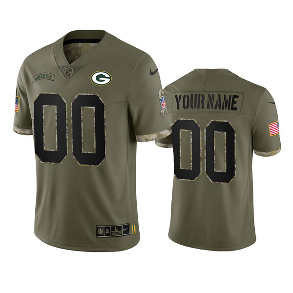 Green Bay Packers Custom Olive 2022 Salute To Service Limited Jersey #00