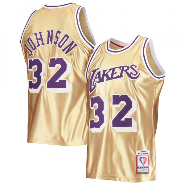 Men's Los Angeles Lakers Magic Johnson Gold Mitchell & Ness 75th Anniversary 1984/85 Hardwood Classics Swingman Jersey