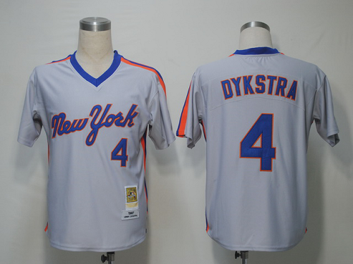 Mitchell And Ness New York Mets #4 Lenny Dykstra Grey Stitched Throwback MLB Jersey