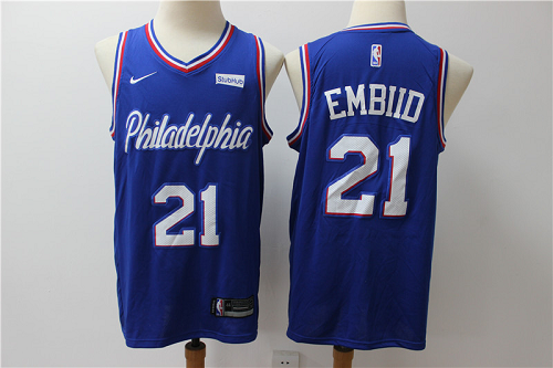 Men's Nike Philadelphia 76ers #21 Joel Embiid 2019-20 Blue Jersey