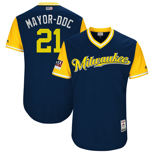 Milwaukee Brewers #21 Travis Shaw Navy Mayor-DDC" Players Weekend Stitched MLB Jersey"