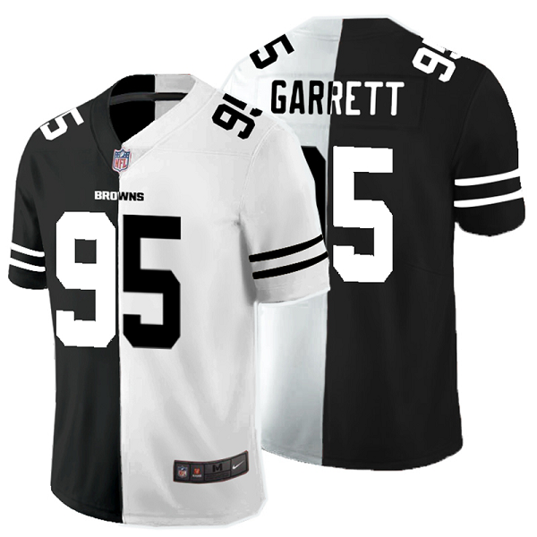 Men's Nike NFL Cleveland Browns #95 Myles Garrett Black White Peaceful Coexisting Split 2020 Vapor Untouchable Stitched Limited Jersey