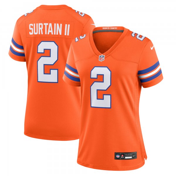 Women's Denver Broncos #2 Patrick Surtain II Nike Orange Mile High Collection 1977 Throwback Player Jersey