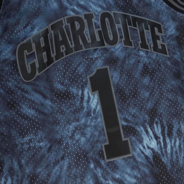 Men's Charlotte Hornets Muggsy Bogues Mitchell & Ness Black Hardwood Classics 1992/93 Tie-Dye Swingman Jersey