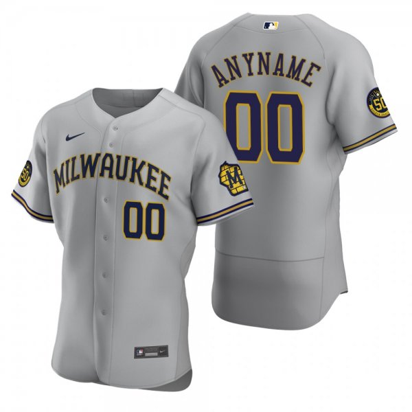 Men's Milwaukee Brewers Custom Nike Gray 2020 Road Jersey