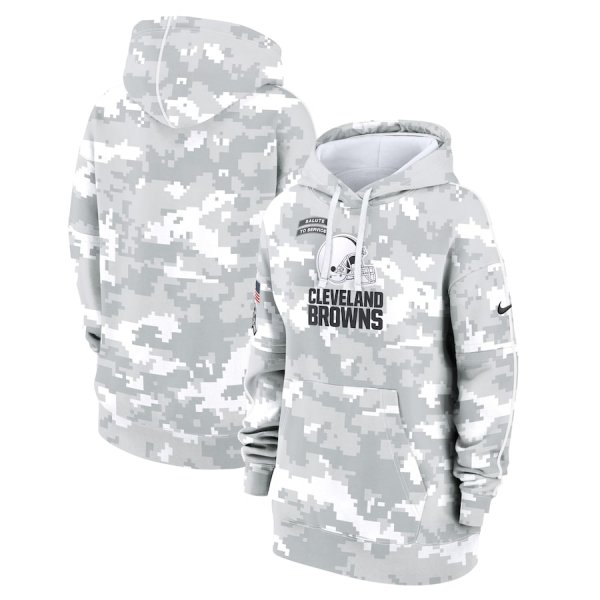 Women's Nike Arctic Camo Cleveland Browns 2024 Salute To Service Club Fleece Pullover Hoodie