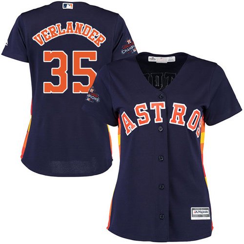 Houston Astros #35 Justin Verlander Navy Blue Alternate 2017 World Series Champions Women's Stitched MLB Jersey