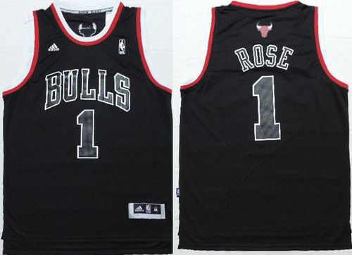 Men's Chicago Bulls #1 Derrick Rose Black Shadow Red Strip Stitched NBA Jersey