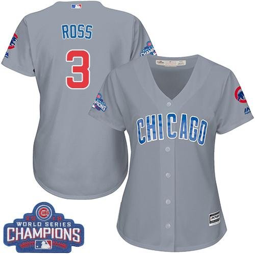 Chicago Cubs #3 David Ross Grey Road 2016 World Series Champions Women's Stitched MLB Jersey