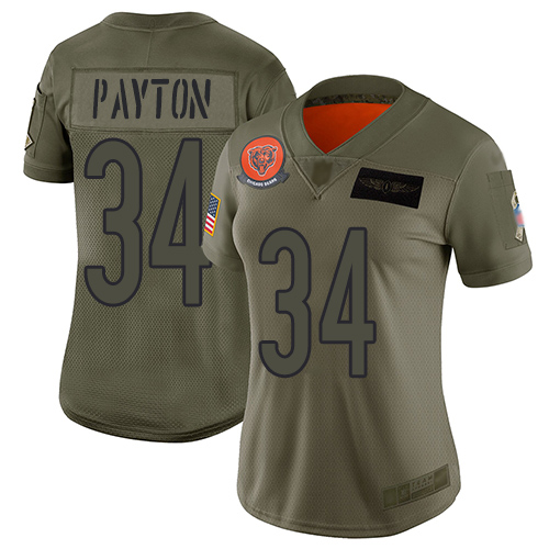 Women's Chicago Bears #34 Walter Payton CamoStitched NFL Limited 2019 Salute to Service Jersey