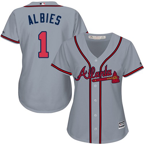 Atlanta Braves #1 Ozzie Albies Grey Road Women's Stitched MLB Jersey