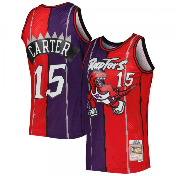 Men's Toronto Raptors Vince Carter Mitchell & Ness Purple/Red Hardwood Classics 1998/99 Split Swingman Jersey