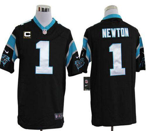 Nike Carolina Panthers #1 Cam Newton Black Team Color With C Patch Men's Stitched NFL Game Jersey