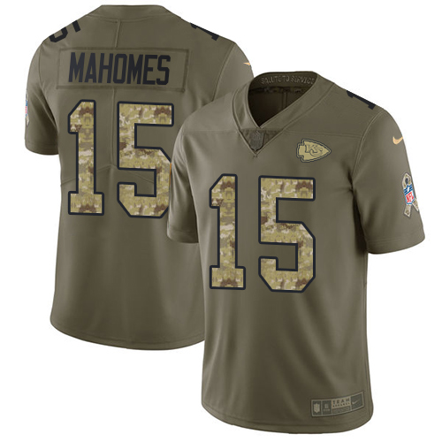 Nike Kansas City Chiefs #15 Patrick Mahomes Olive/Camo Men's Stitched NFL Limited 2017 Salute To Service Jersey