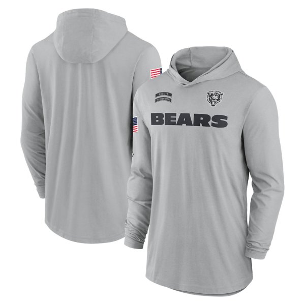 Men's Nike Gray Chicago Bears 2024 Salute to Service Lightweight Performance Long Sleeve Hoodie T-Shirt