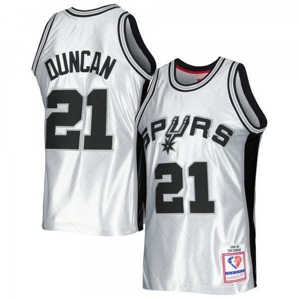 Men's San Antonio Spurs Tim Duncan Mitchell & Ness Platinum 1998/99 Hardwood Classics 75th Anniversary Swingman Jersey